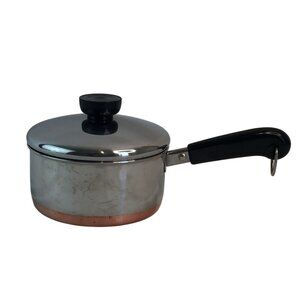 Vtg Revere Ware 1 Qt/95L Sauce Pan w/Lid Indonesia‎ Double Ring Copper Stainless